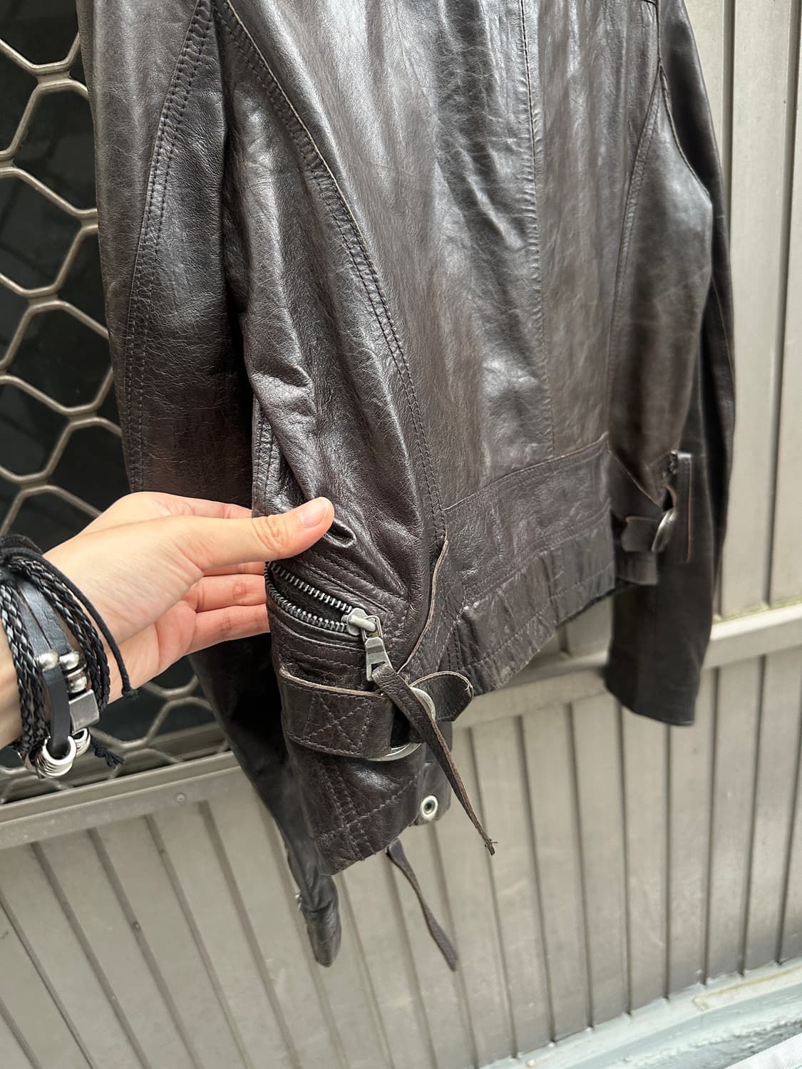 Lambs leather leopard zipper jacket 상품이미지5