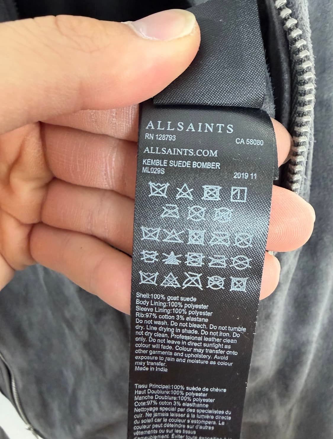 올세인츠 ALLSAINTS Kemble 스웨이드 봄버 자켓 L 판매 상품이미지4