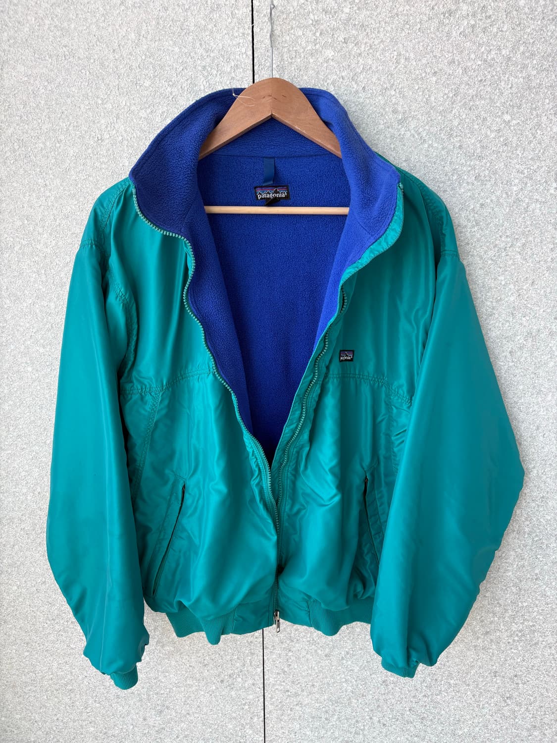 80's 빈티지 파타고니아 쉘드 봄버 신칠라 자켓 틸그린/블루 L 상품이미지3
