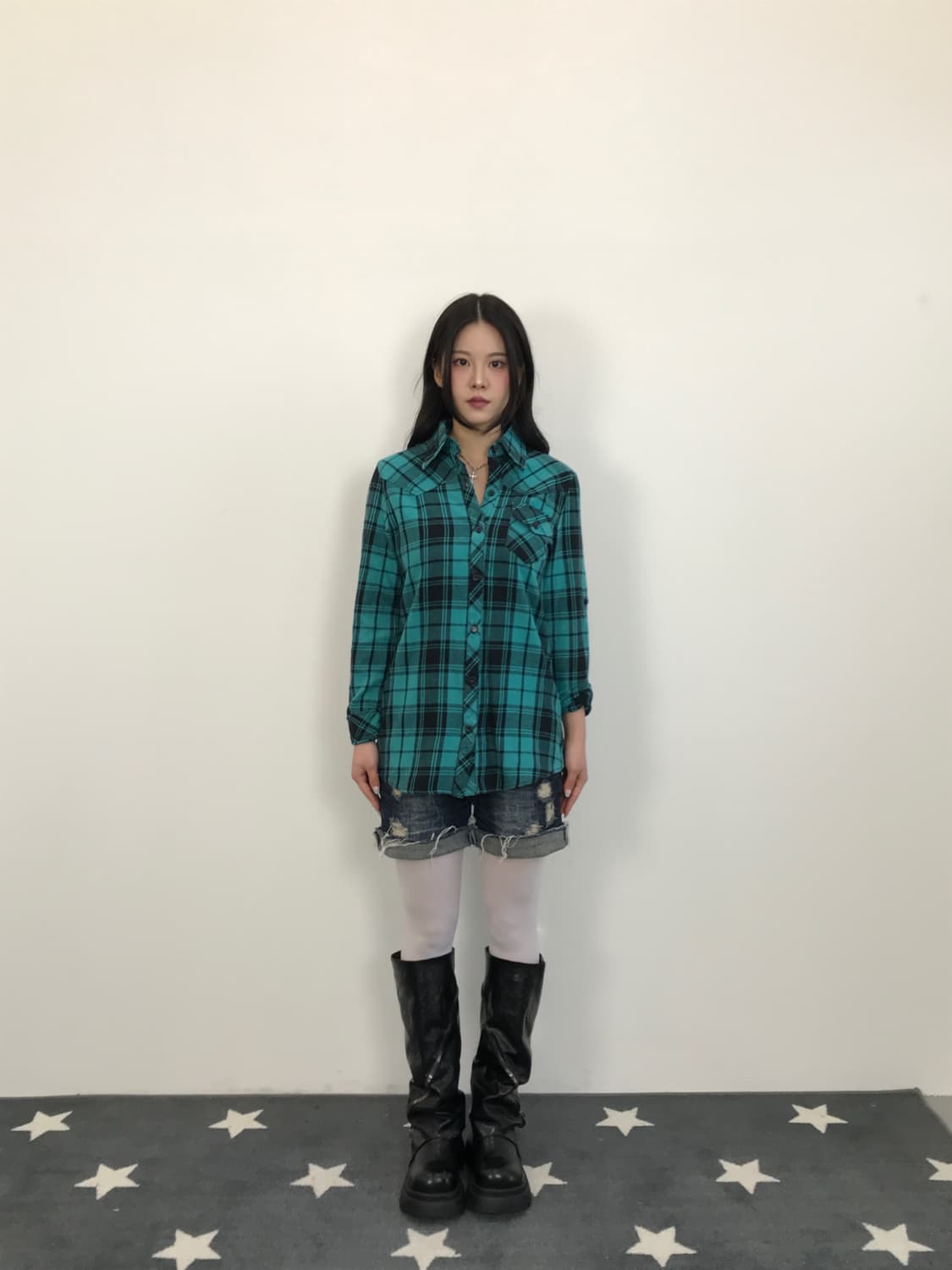 Jpn Y2k Mint & Black Checked Shirts  상품이미지1