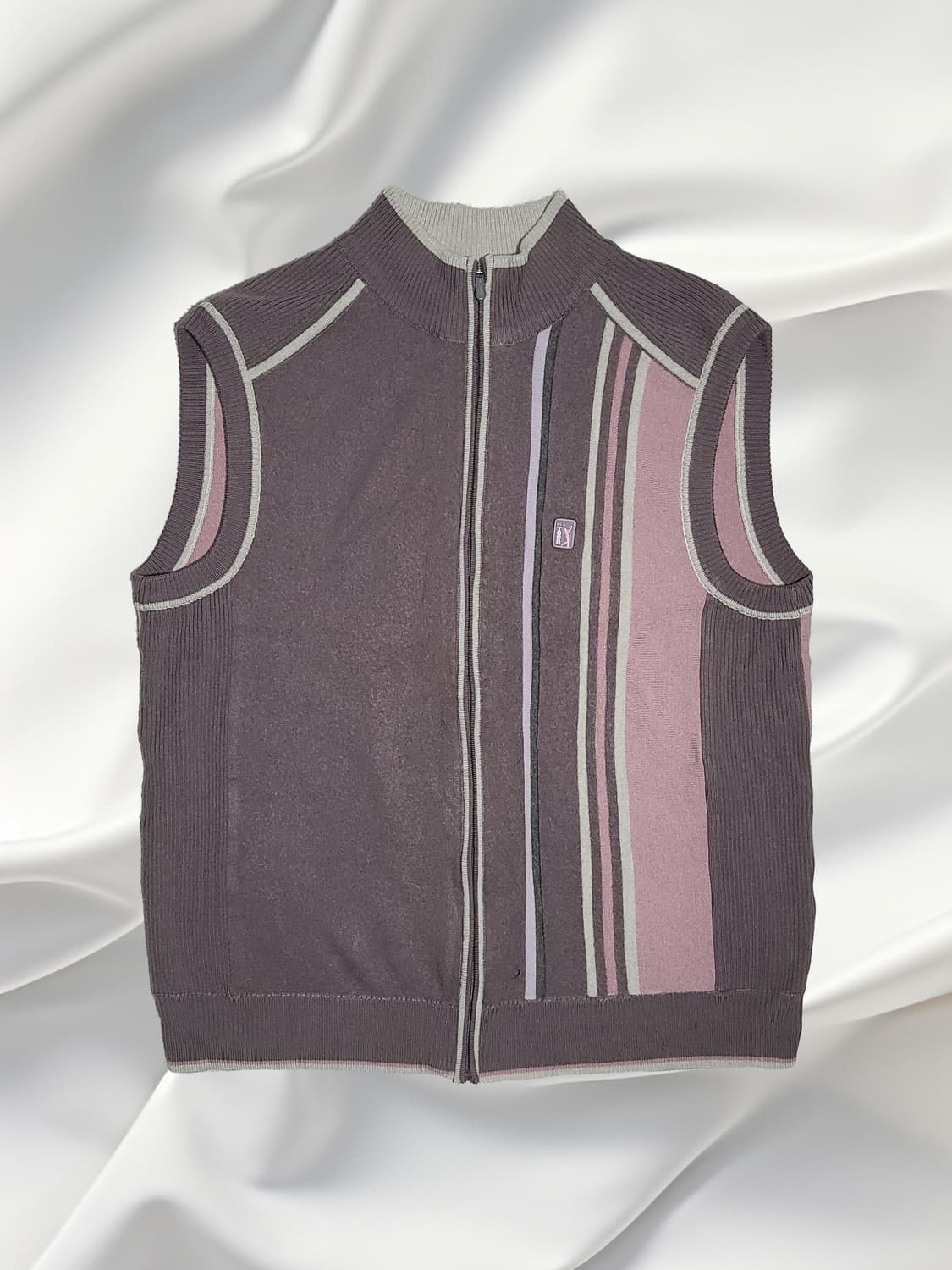 [PGA TOUR] 모(울) 100% 배색 스트라이프 니트 집업 조끼 ( 상품이미지1