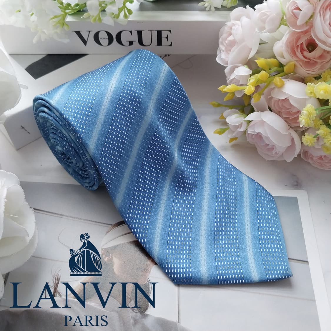 랑방 실크 블루 스트라이프 넥타이 9.3cm A~B등급 K2332
 상품이미지2