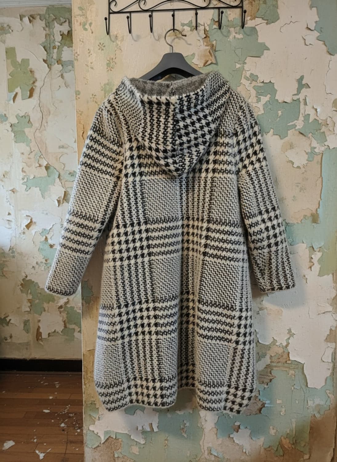 하운드투스 체크 후드 롱 울 코트 M 상품이미지2