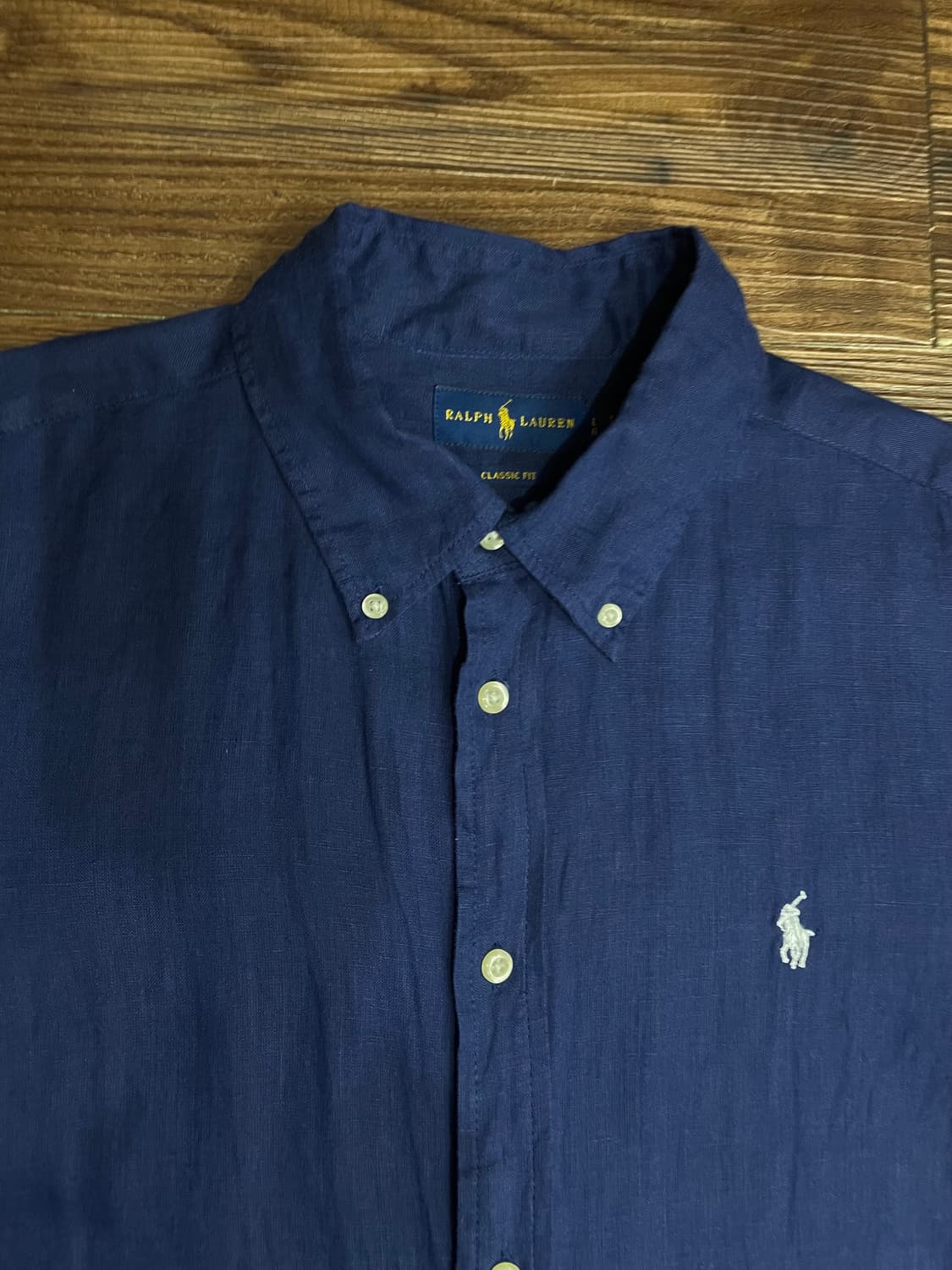 폴로 클래식핏 린넨 솔리드 셔츠 네이비 상품이미지1