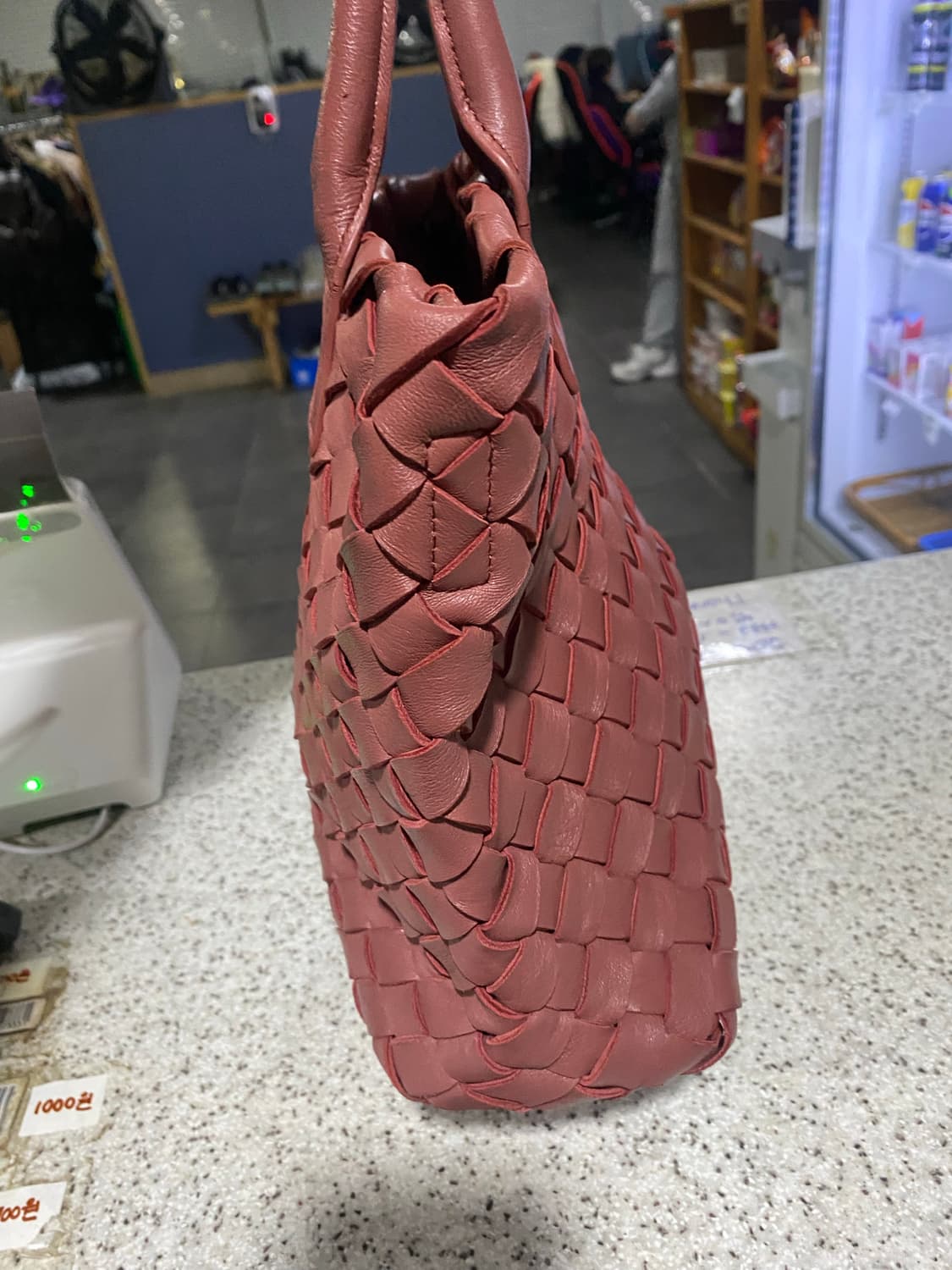 레드 브라운 가죽 위빙 토트백 상품이미지3