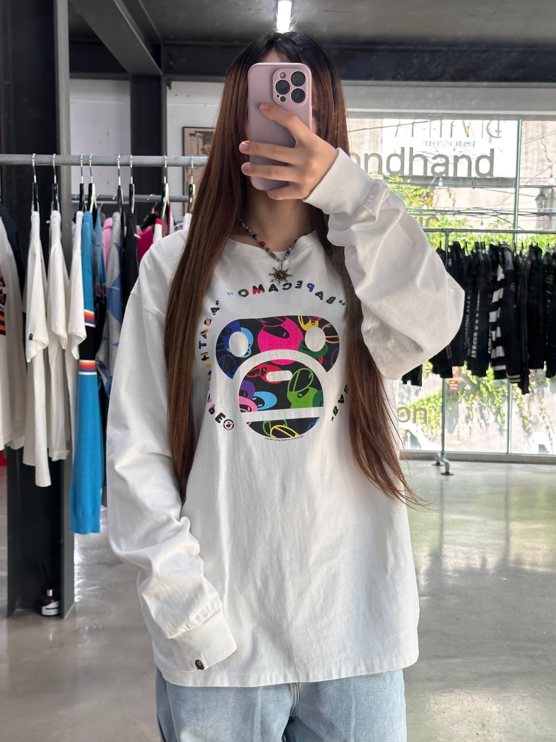 베이프 마일로 컬러 로고 롱슬리브긴팔티셔츠 상품이미지1