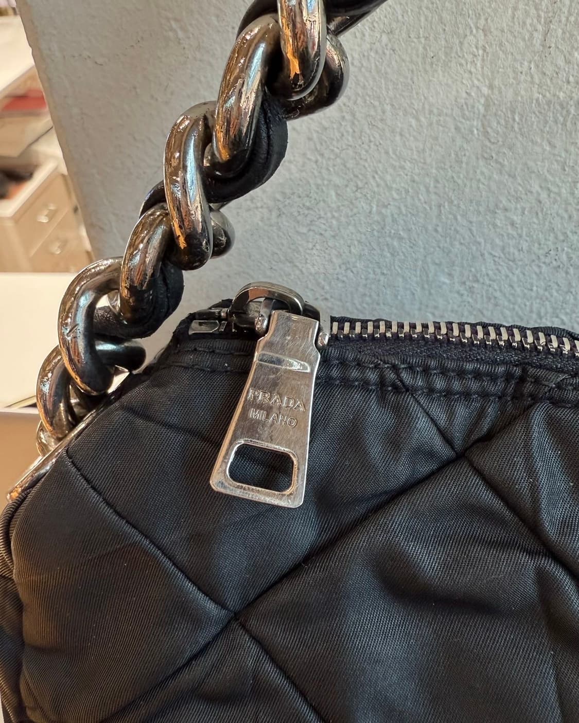 프라다 블랙 나일론 퀼팅 체인 숄더백  상품이미지3