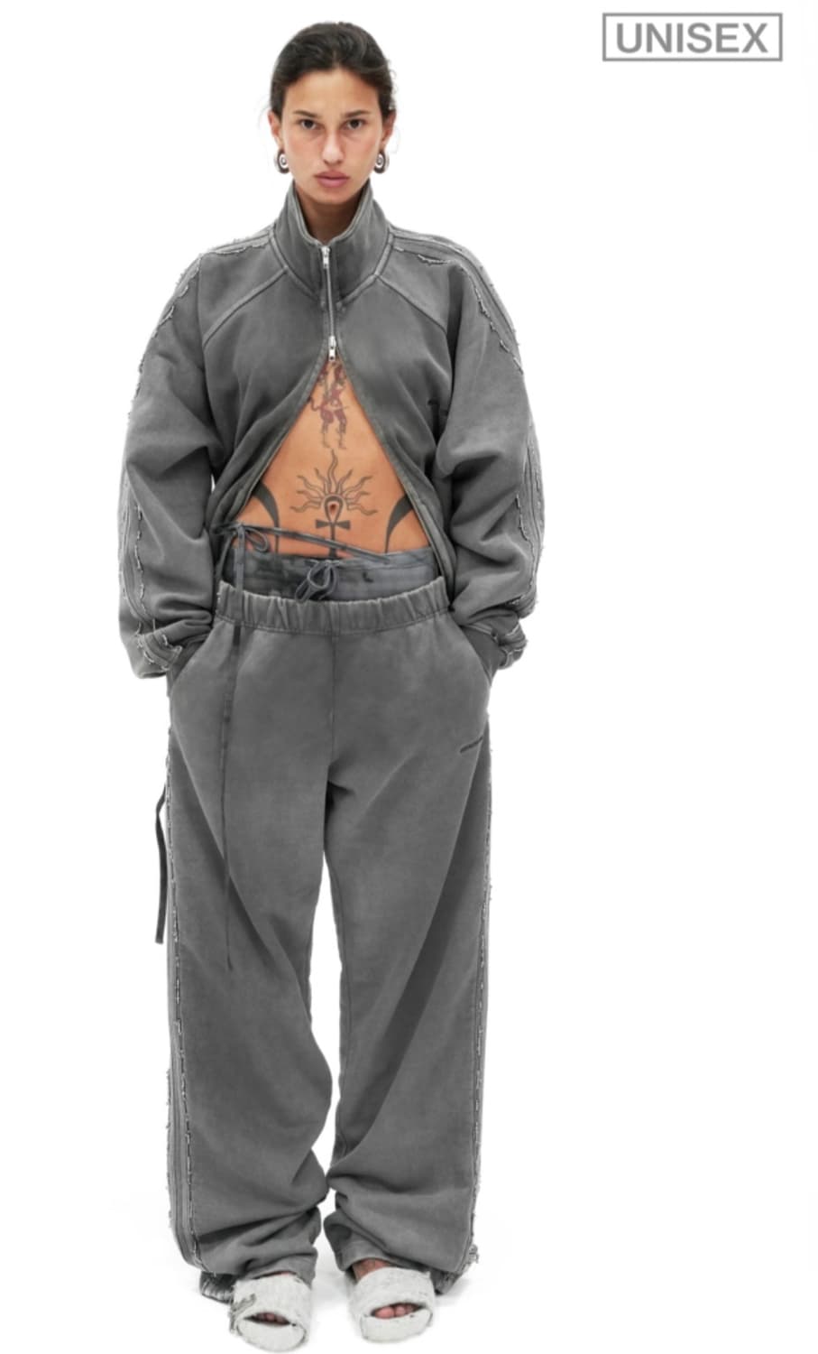 604service beaded track pants grey s 상품이미지1