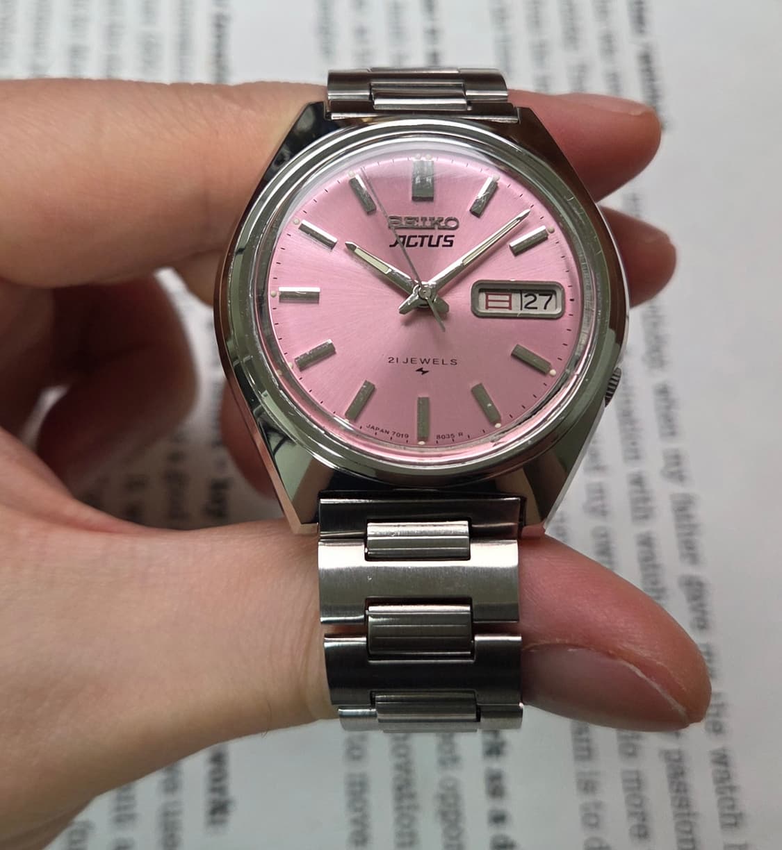빈티지 세이코 액투스 한자 데이데이트 캔디핑크 7019 오토매틱 브레이슬 상품이미지2