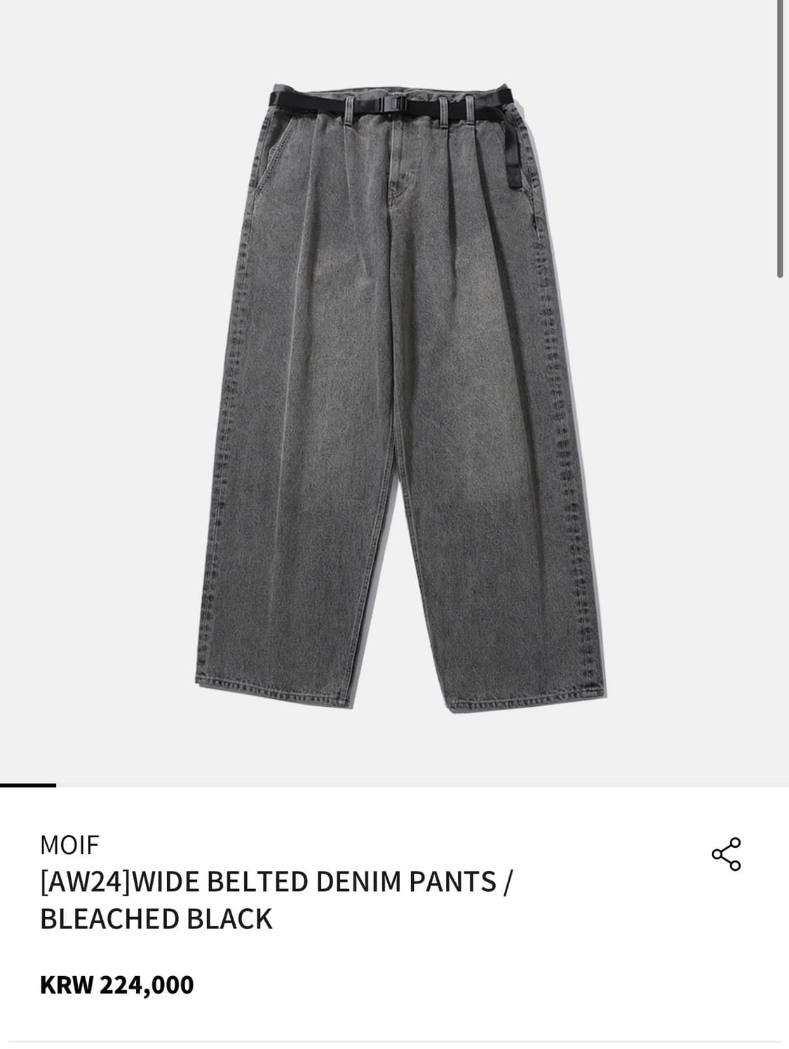 모이프 24fw 와이드 벨티드데님 블리치드 블랙 3size 상품이미지1