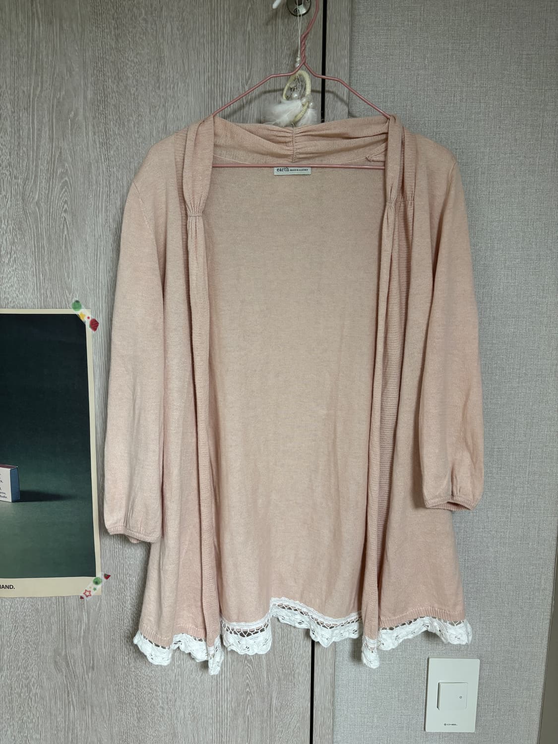 카메 빈티지 어스뮤직 복숭아 레이스 7부 가디건 상품이미지2