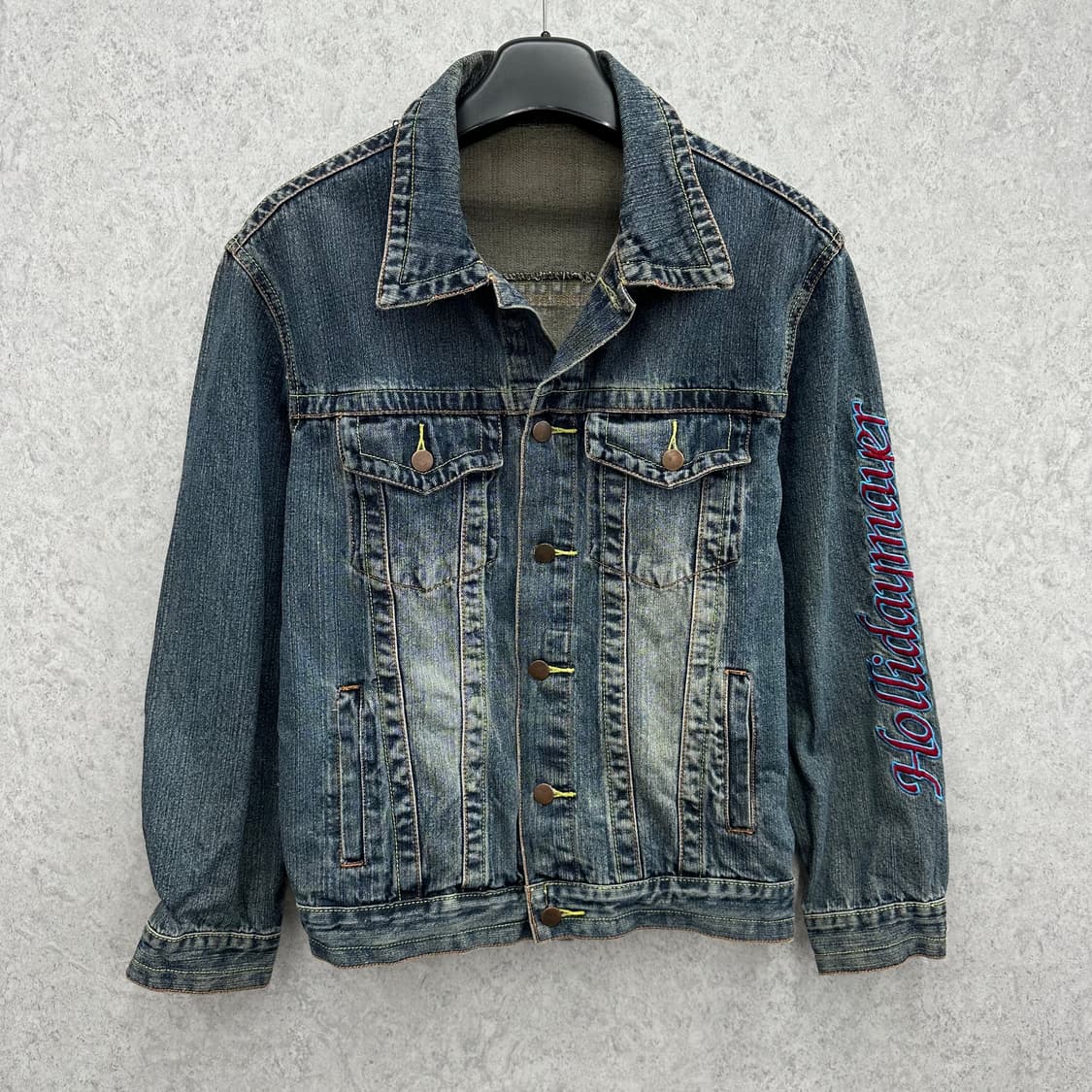 95 레터링 자수 남자 워싱 데님 청자켓 상품이미지1