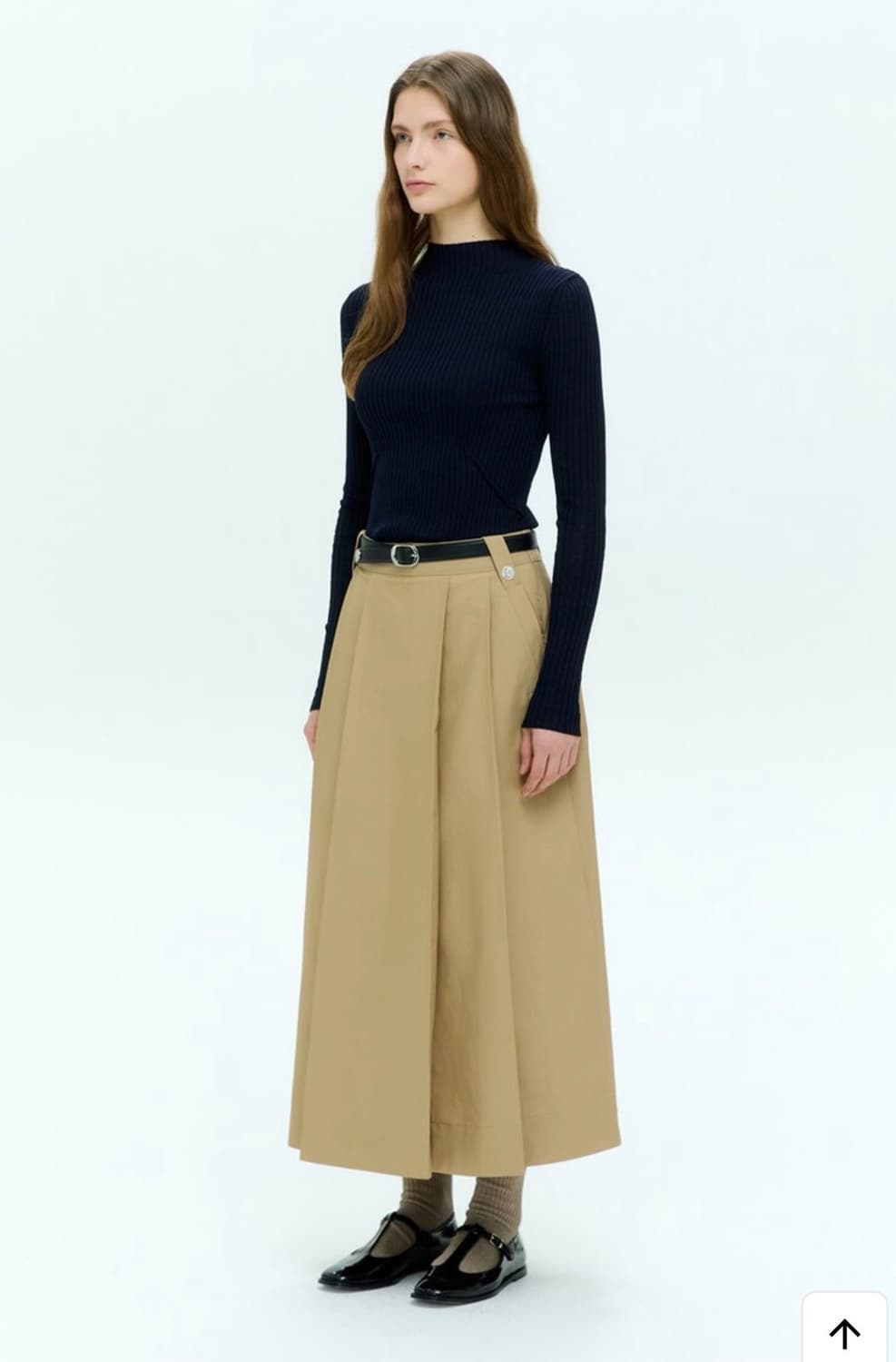 하시에 턱 디테일 플레어 롱스커트 상품이미지2