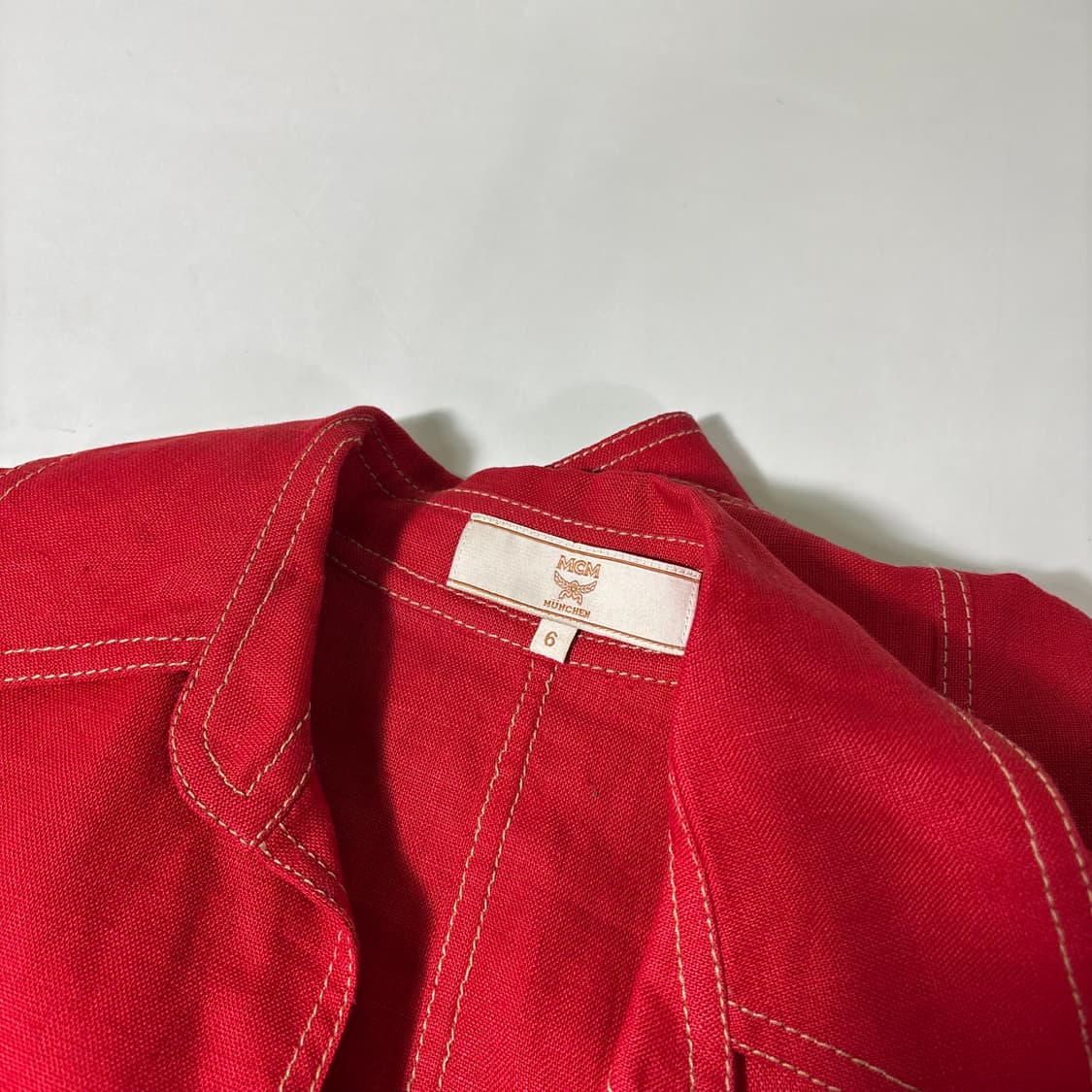 우먼M MCM 엠시엠 레드 린넨100% 카라넥 린넨자켓 상품이미지4