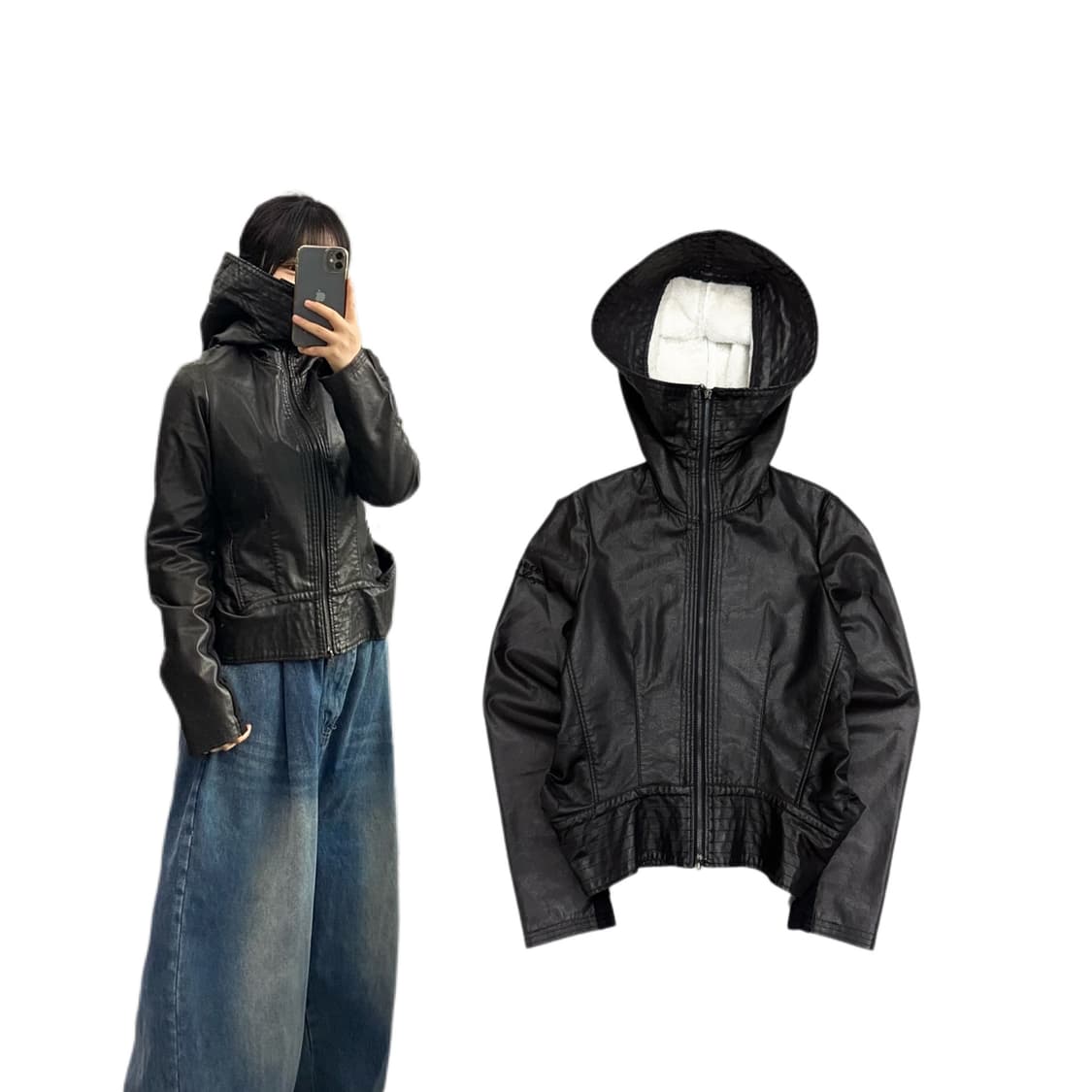 릭오웬스맛 하이넥 레더 후드 가죽자켓 상품이미지1