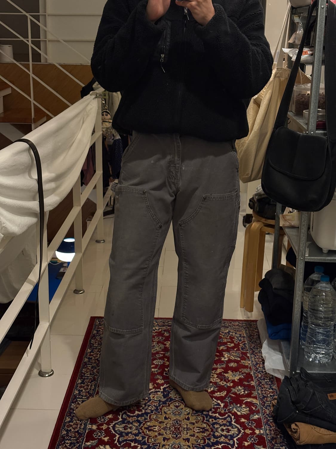 [B136] 빈티지 칼하트 더블니 그레이 차콜 썩블니 덩가리핏 32x30 상품이미지10