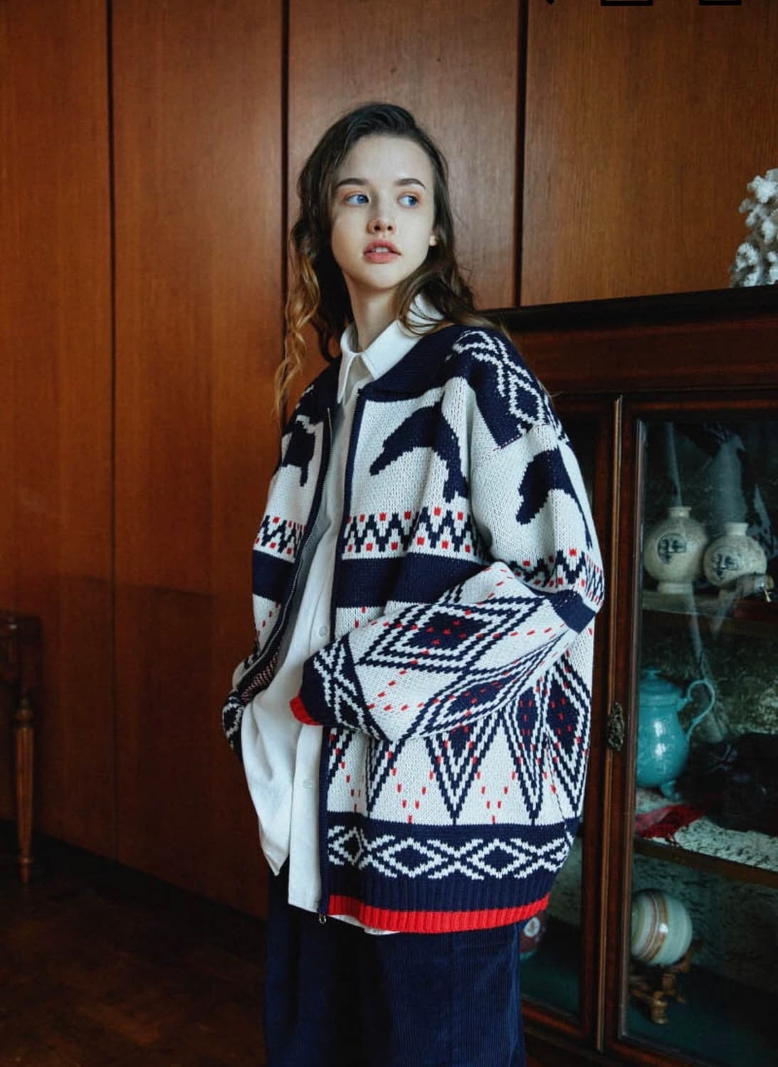 와이케이 waikei 돌핀 노르딕 집업 가디건 네이비1 상품이미지4