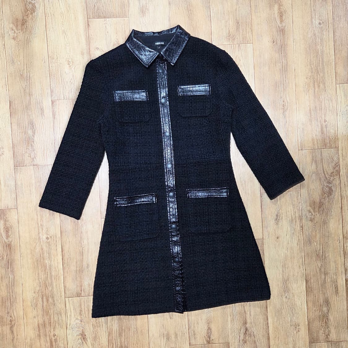 니쁜스(NIBBUNS) 벨벳트위드 레더배색 원피스 55-66 새상품 상품이미지4