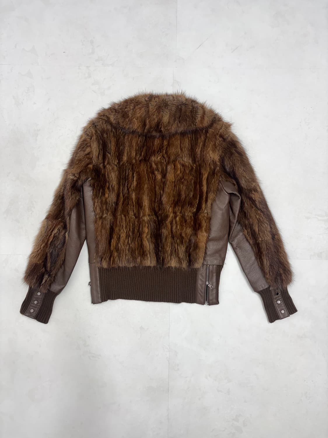 BROWN MIXED KNIT LEATHER FUR JACKET 상품이미지8