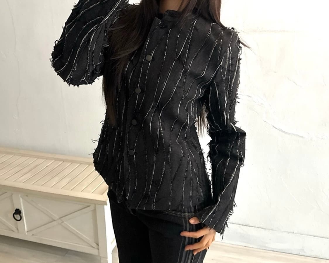Black denim Fringe Feminine Jacket 상품이미지4