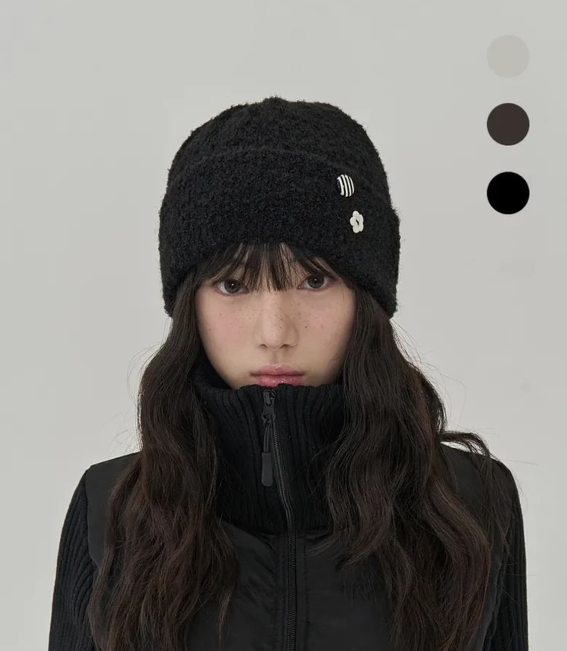 토피우먼 W 버튼 포인트 비니 블랙 상품이미지1
