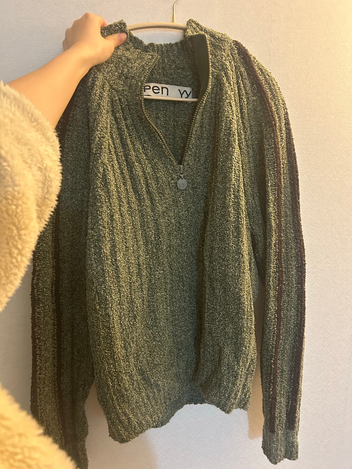 Open yy ribbed half-zip pullover 카키 상품이미지2
