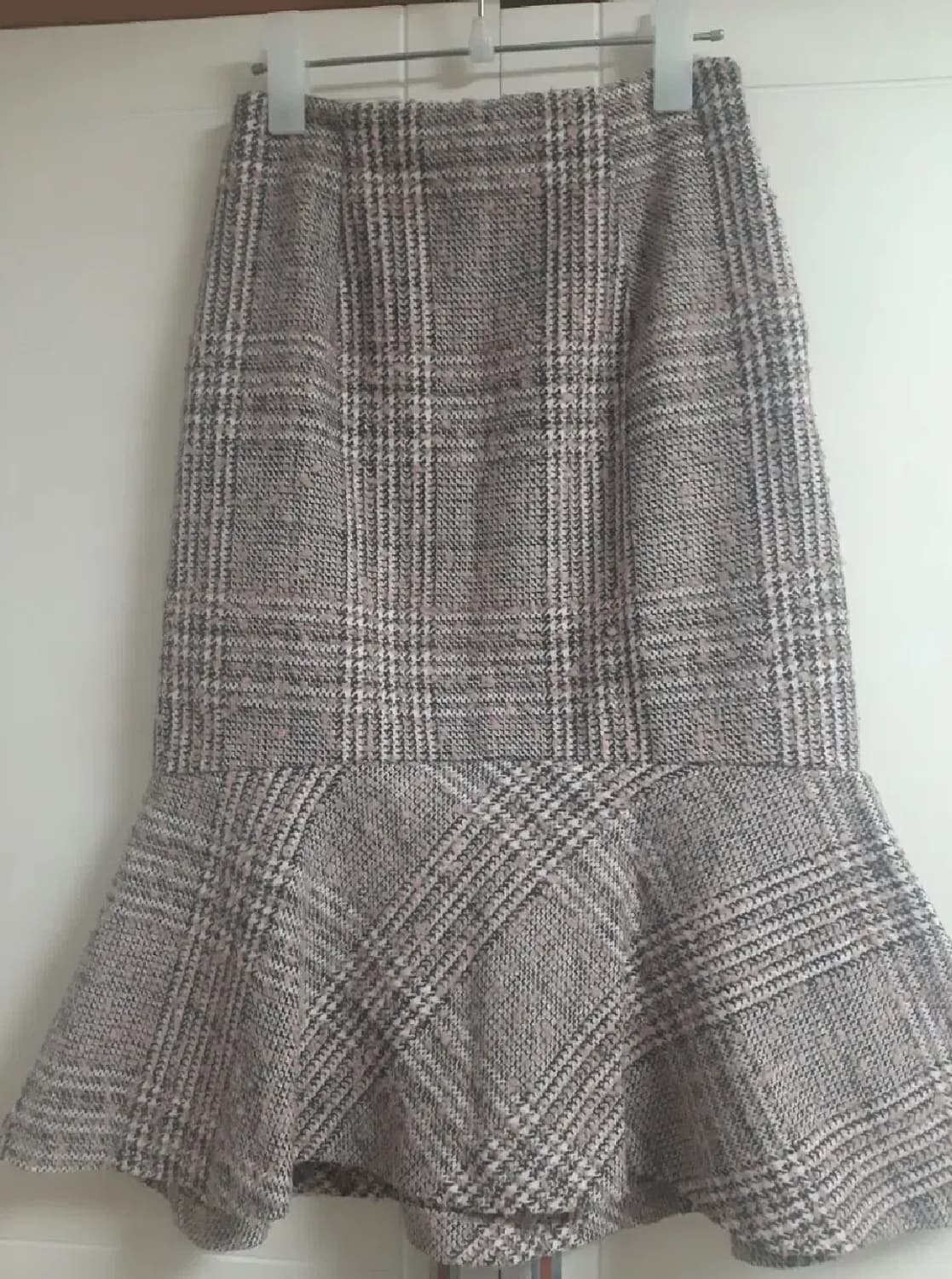 NINE 트위드 모직 체크 머메이드 롱 스커트 치마 S 상품이미지1