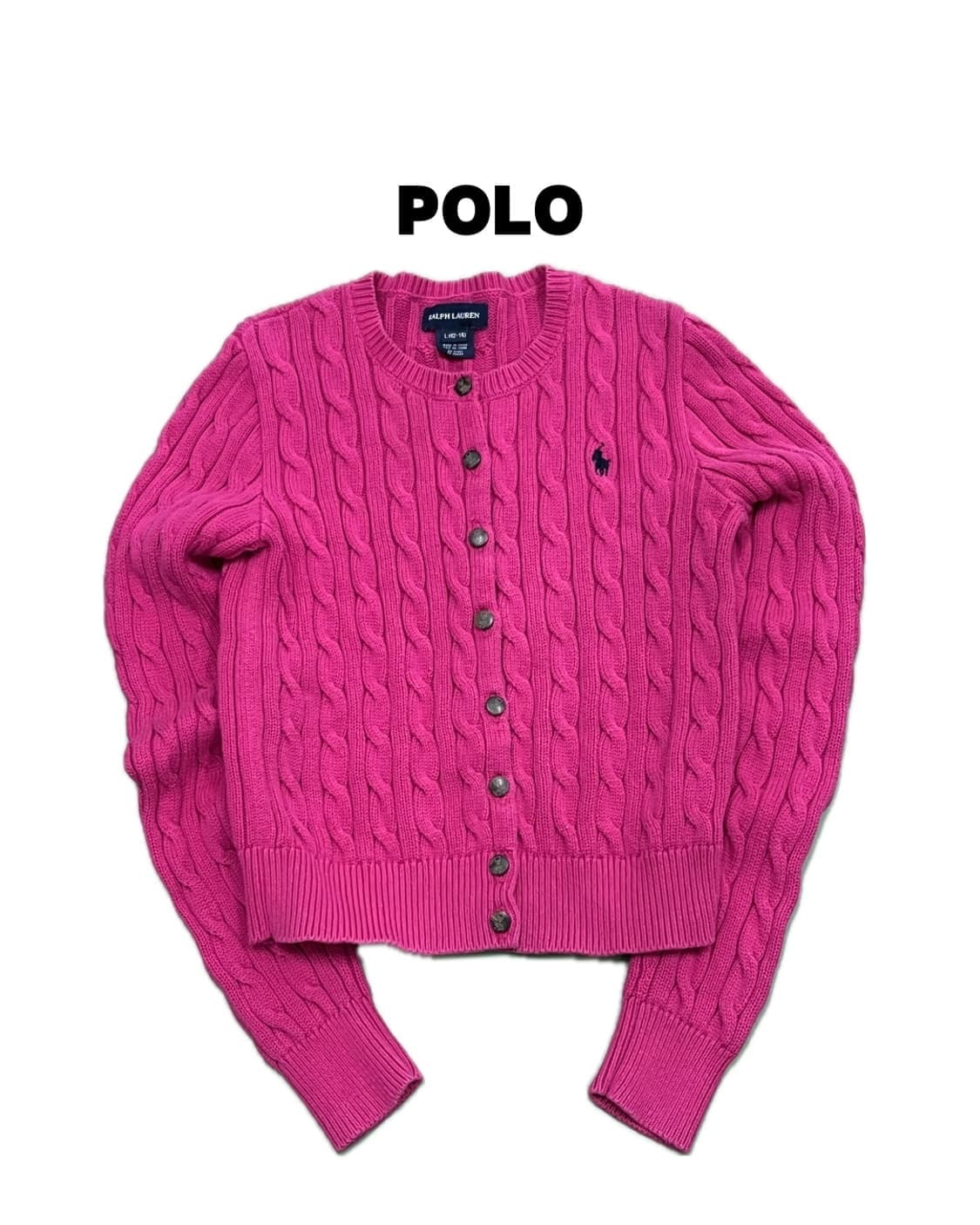 (L) 랄프로렌 주니어 크롭 케이블 꽈배기 가디건 핫핑크 상품이미지1