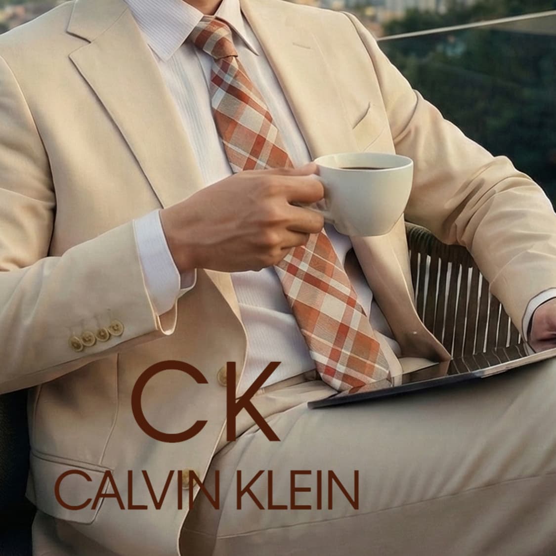 캘빈클라인 실크 오렌지 체크 패턴 넥타이 7.7cm A등급 E705 상품이미지1