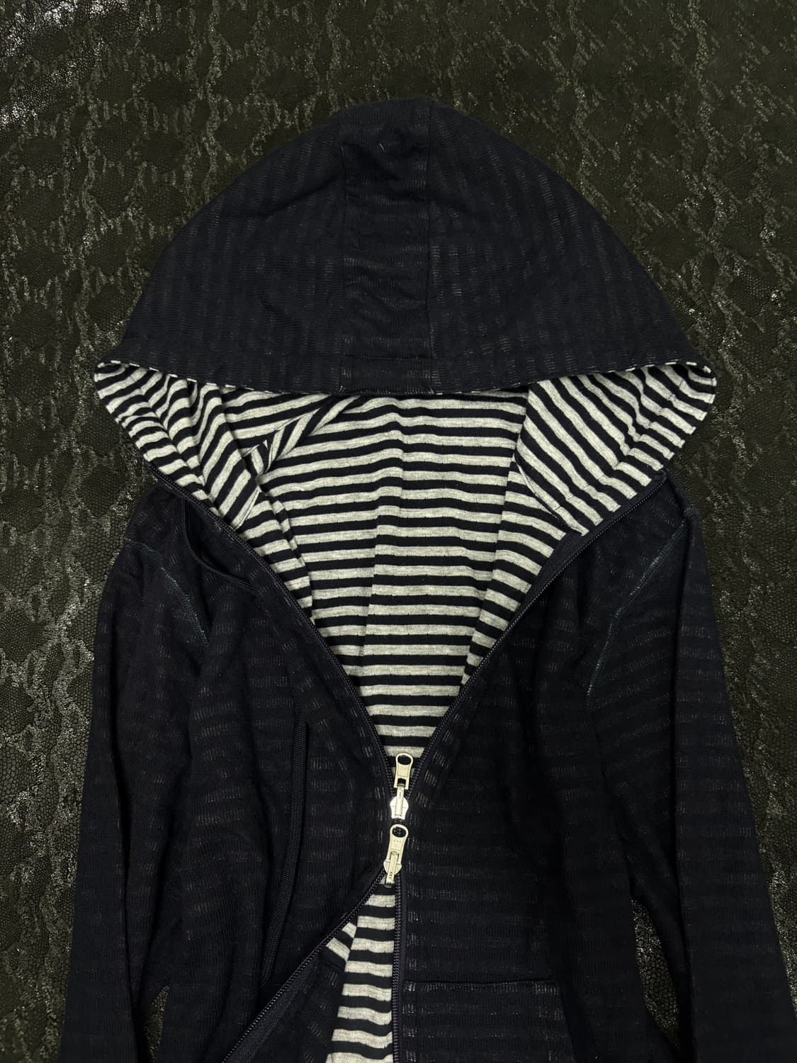 “Vintage” Navy&stipe reversible Hoodie 2 상품이미지6