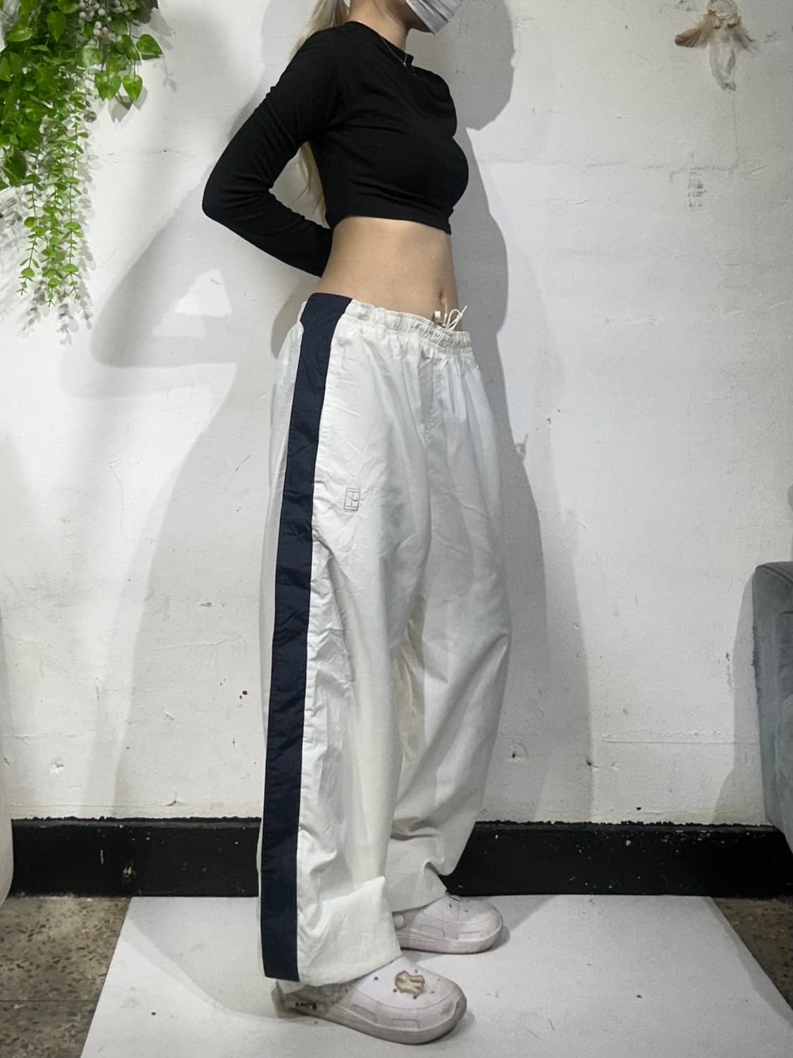 90s 나이키 화이트 테니스 로고 네이비 사이드 라인 와이드 트랙 팬츠 상품이미지1