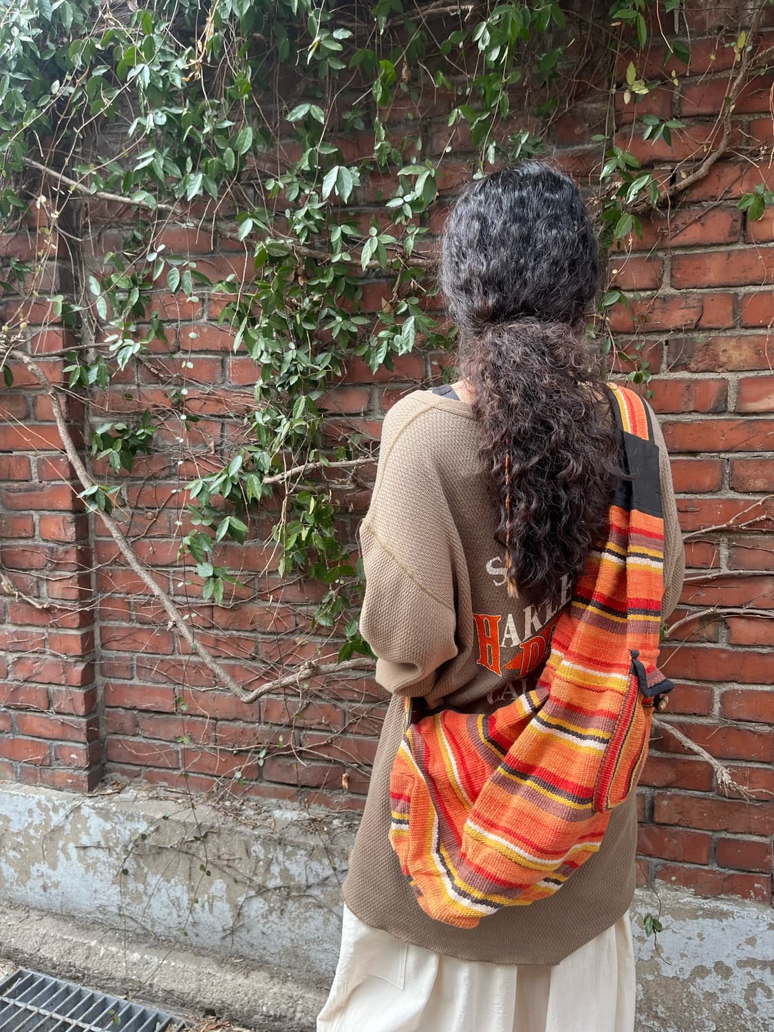 히피 에스닉 오렌지 줄무늬 바디백&원숄더 백 상품이미지2