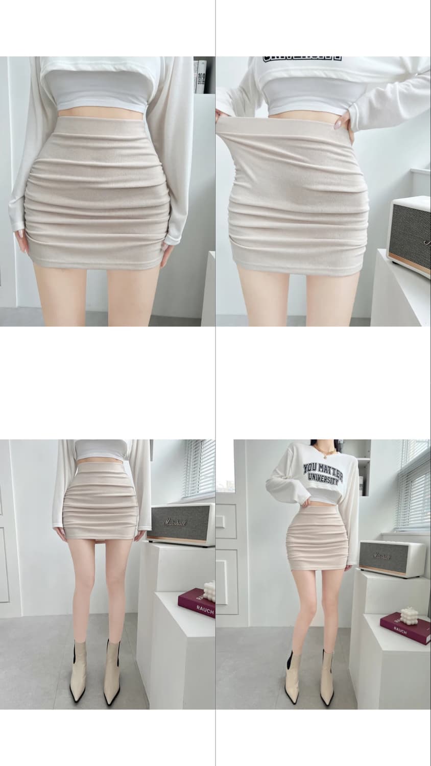 요나 셔링 미니스커트 3개 아이보리,차콜,블랙 상품이미지5