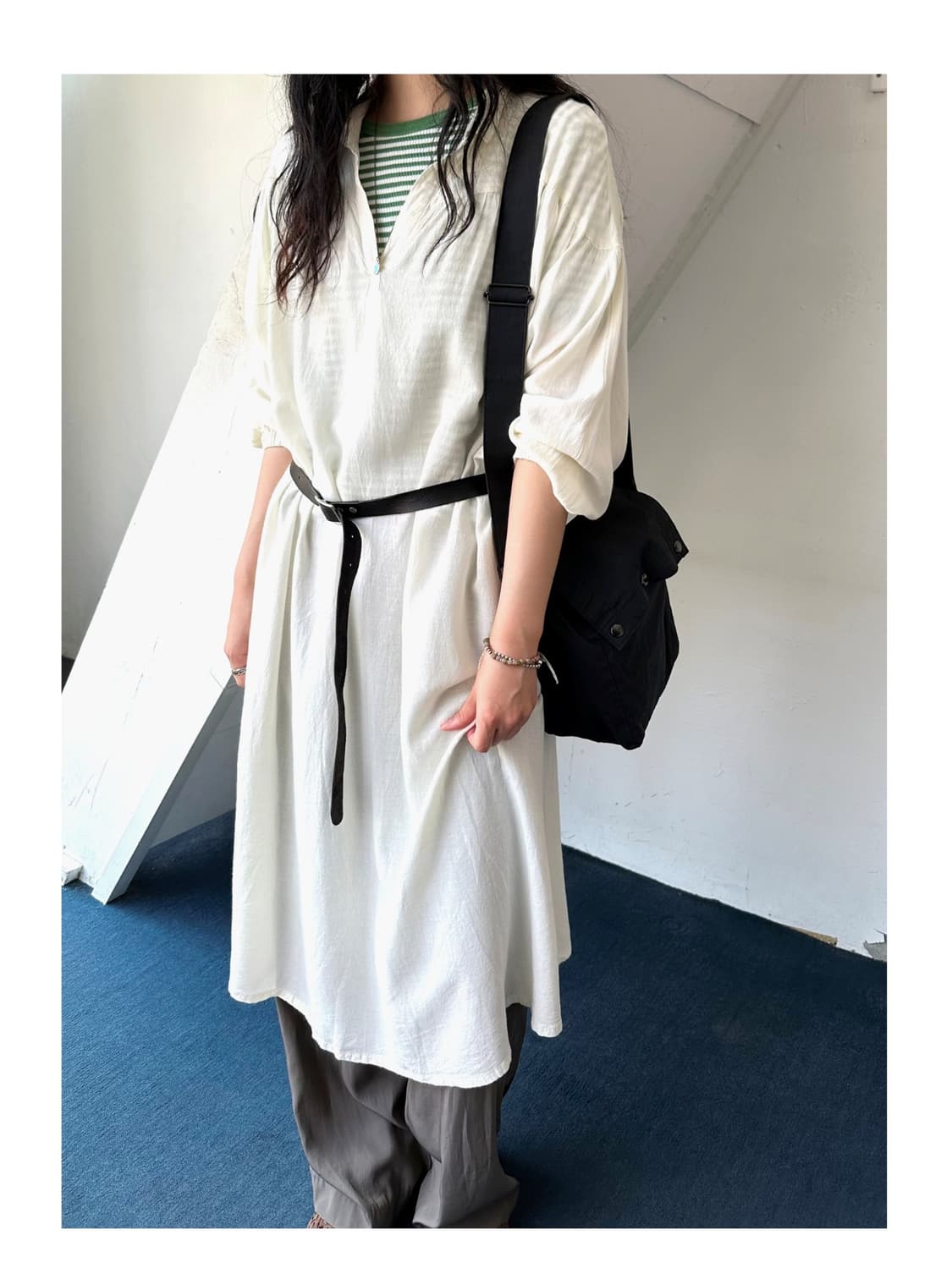 Rayon linen shirred design loose onepiec 상품이미지1