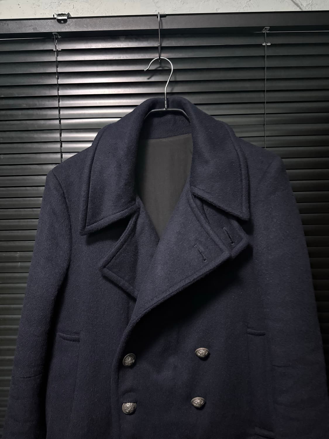 UN COIL 언코일 네이비 남색 울 캐시미어 더블 발마칸 피코트 하이넥 상품이미지7