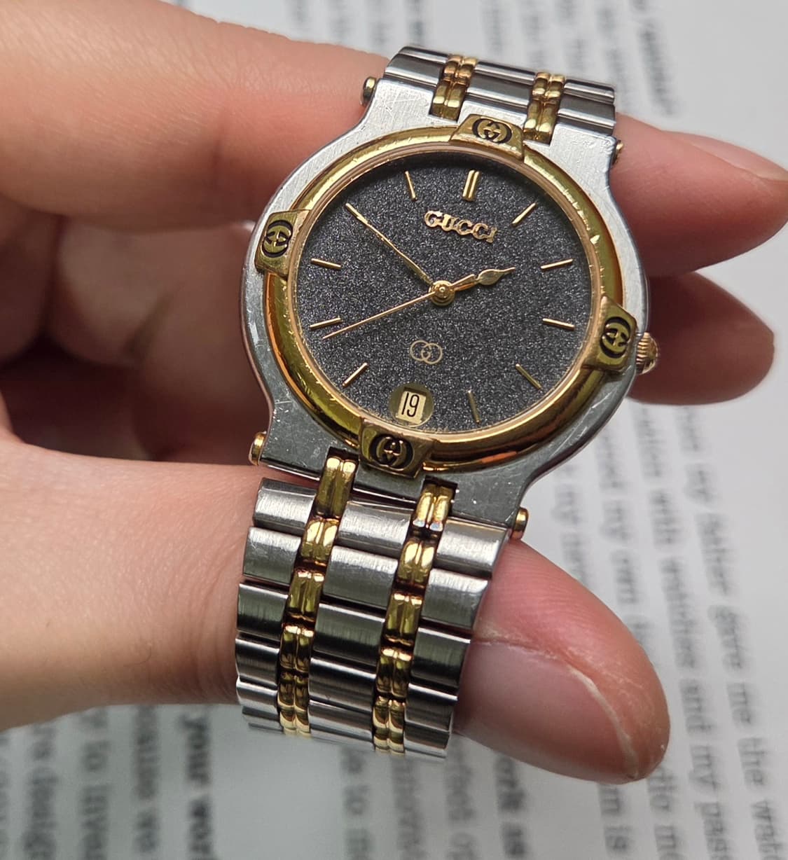 빈티지 구찌 클래식 9000m 스톤그레이 콤비 쿼츠 남성용 브레이슬릿 v 상품이미지4