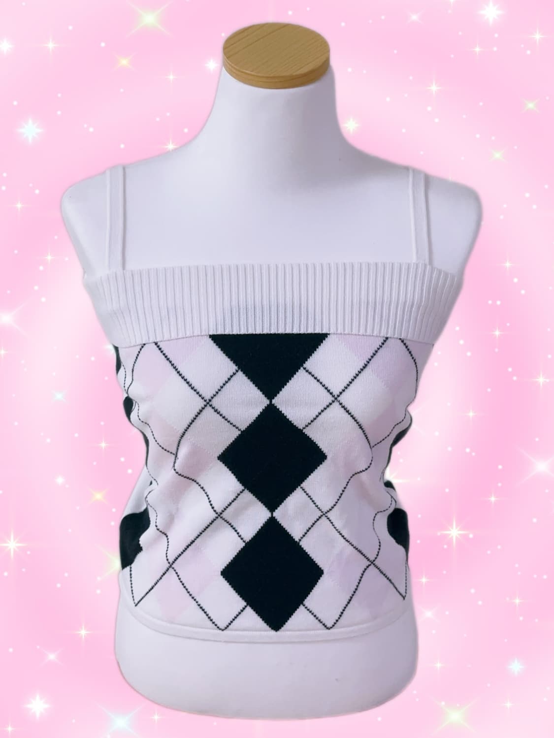 블랙핑크 아가일 니트 나시 로걀탑 히메갸루 오네갸루 유일매물 양산형 상품이미지1