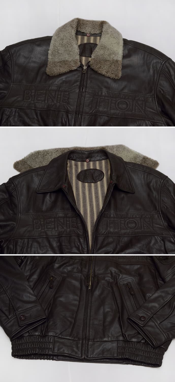베네통 이태리 블루패밀리 레더 봄버 가죽 항공 자켓 (105+) 상품이미지4