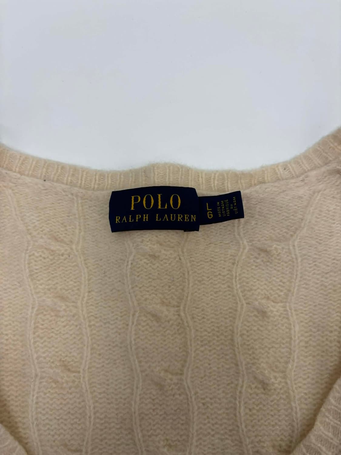 폴로 랄프로렌 신형 라벨 울 캐시미어 아이보리 케이블 걸즈 브이넥 니트( 상품이미지4