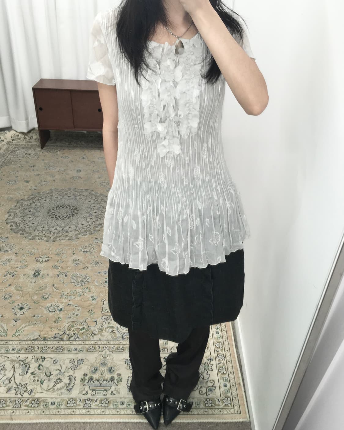 화이트 시스루 반팔 블라우스 상품이미지4