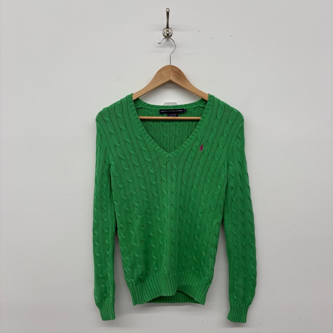 랄프로렌 그린 브이넥 케이블 니트 여/M 상품이미지1