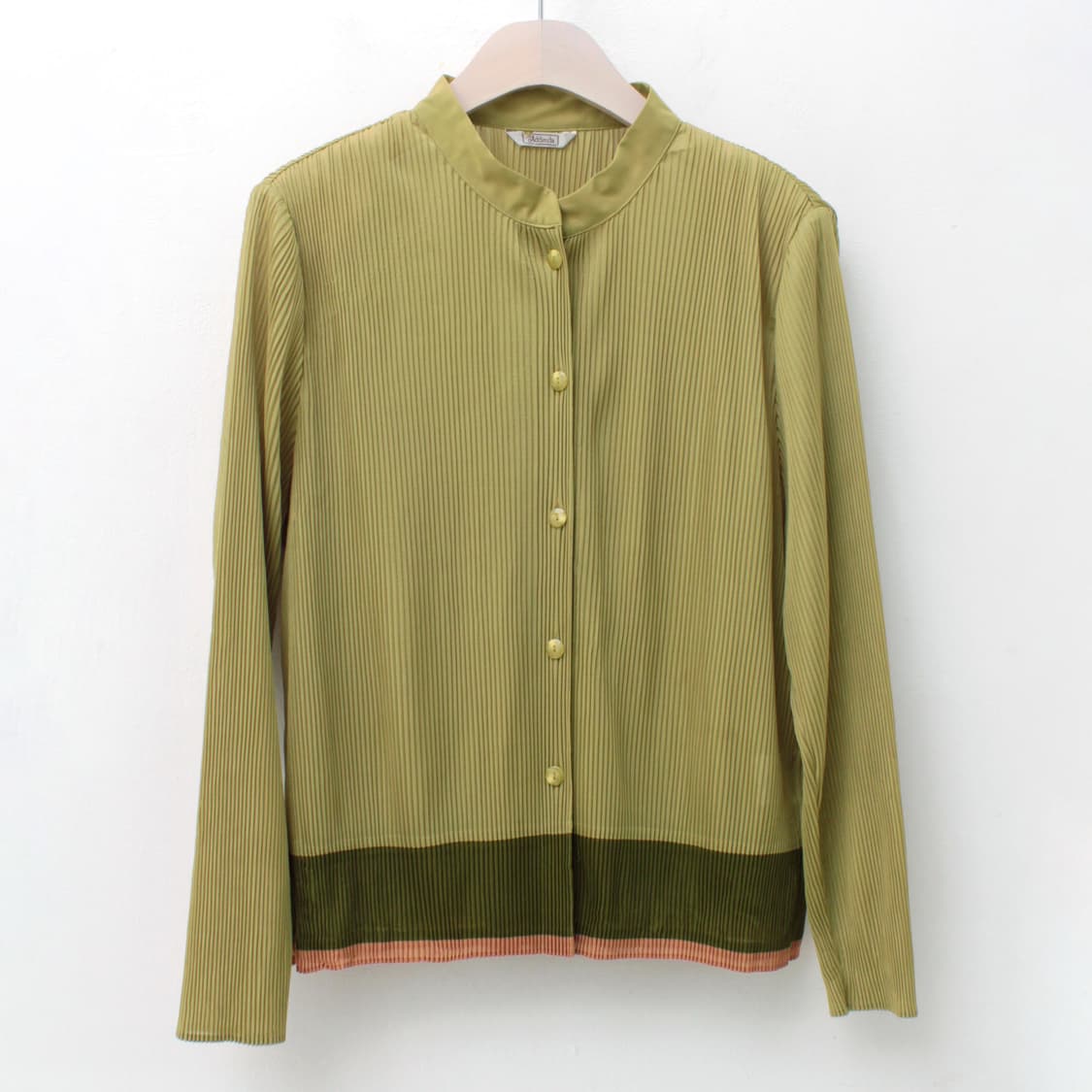 일본빈티지 플리츠 올리브 배색 블라우스 상품이미지1