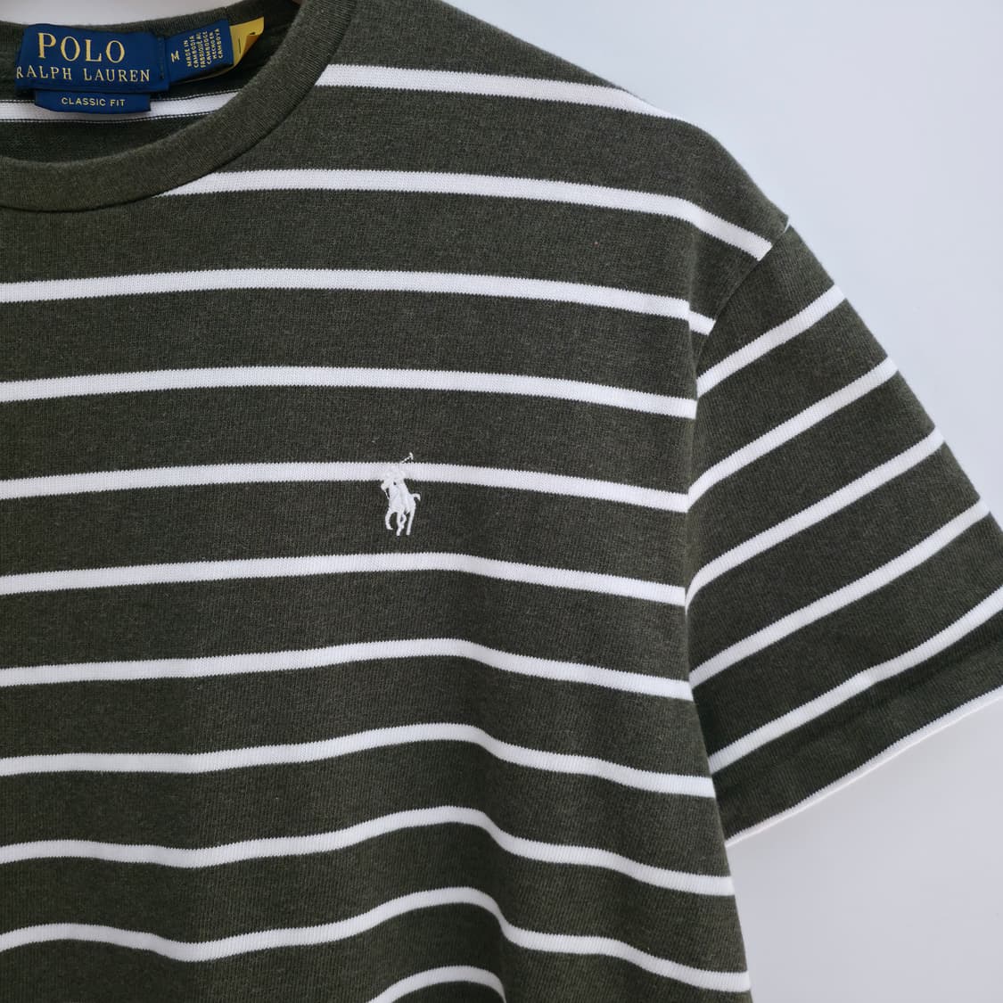 [M] 폴로 랄프로렌 카키 스트라이프 반팔티 신형 큐알택 상품이미지4