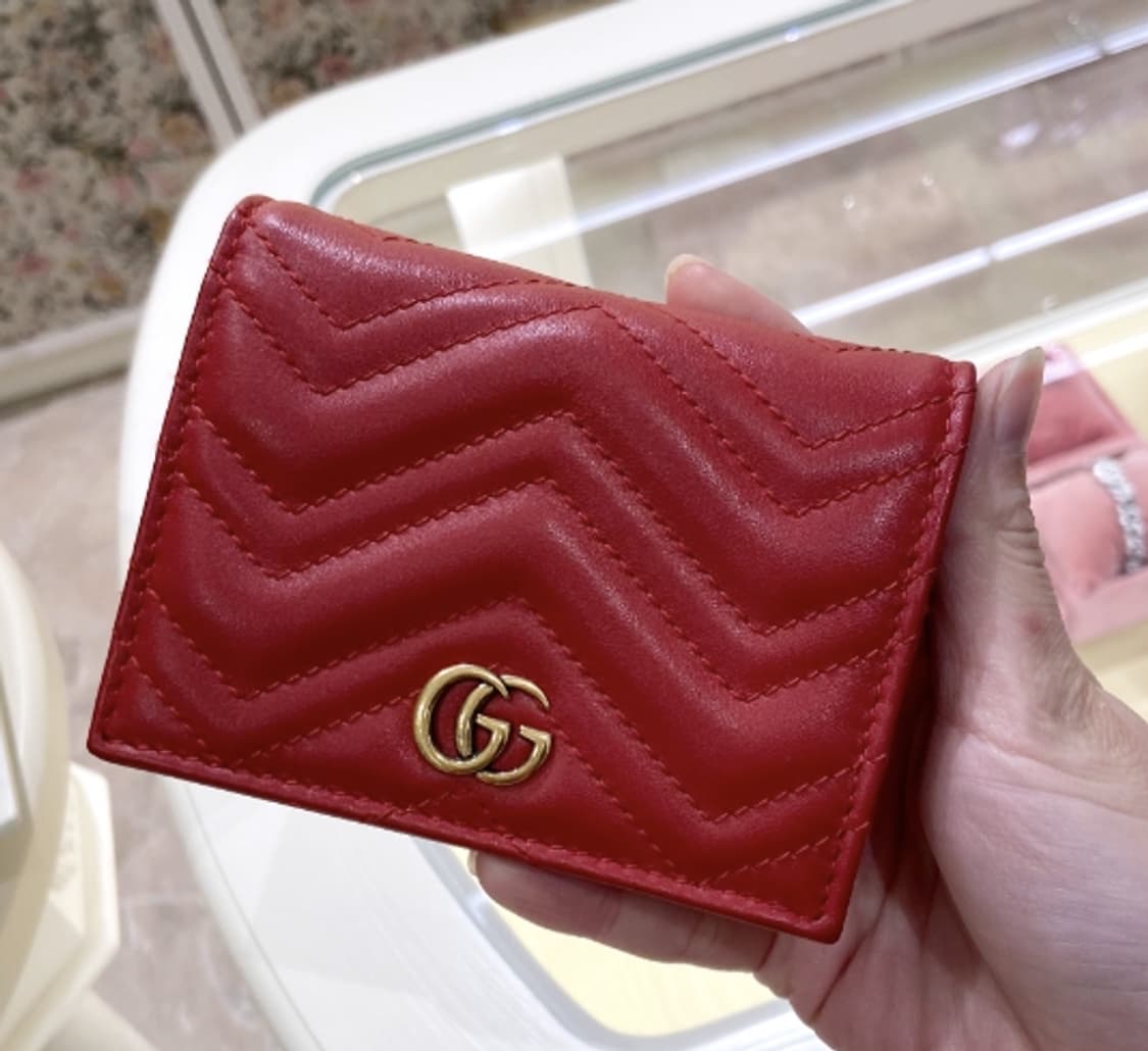 [정품] 구찌 마몬트 마룬 쉐브론 마틀라세 카드 지갑 버건디 
 상품이미지1