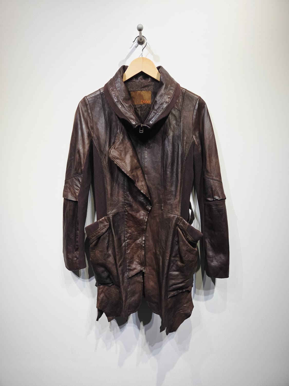 Doho 도호 리얼 양가죽 니트 배색 비대칭 자켓 상품이미지2