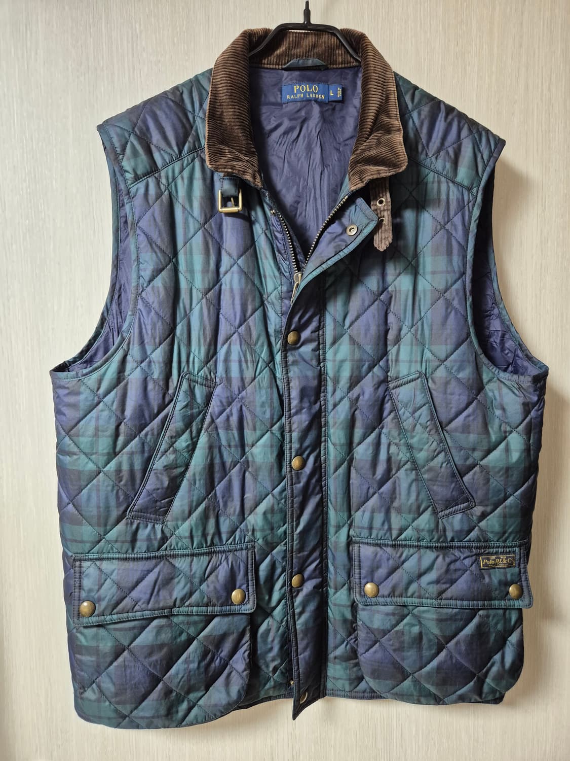 폴로 랄프로렌  블랙와치 타단 체크 패딩 조끼 라지 남성 상품이미지1