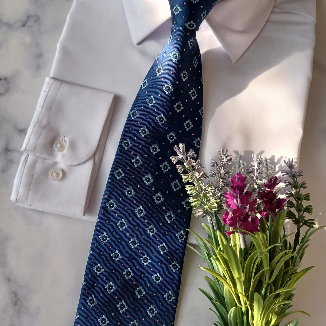 니나리치 실크 블루 플라워 자카드 넥타이 9.8cm A+등급 A18945 상품이미지5