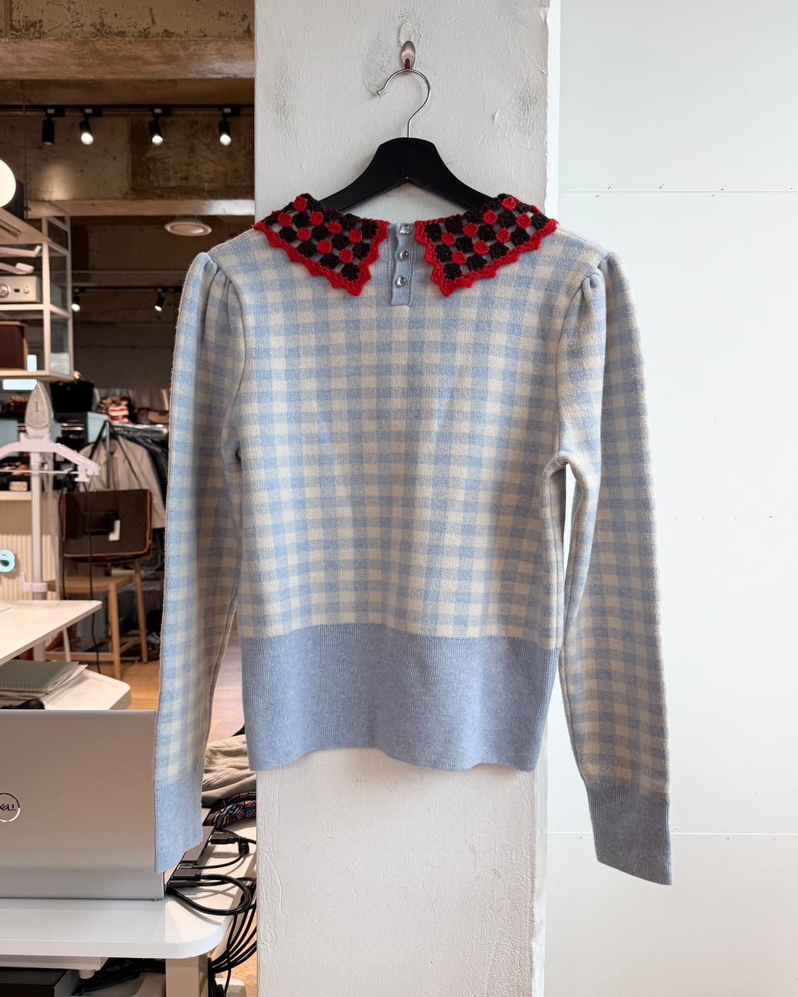 orla kiely 블루 체크 카라넥 니트  상품이미지7