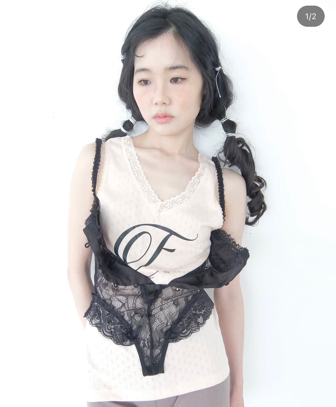 샵페어리 F letter lace sleeveless - 핑크 상품이미지1