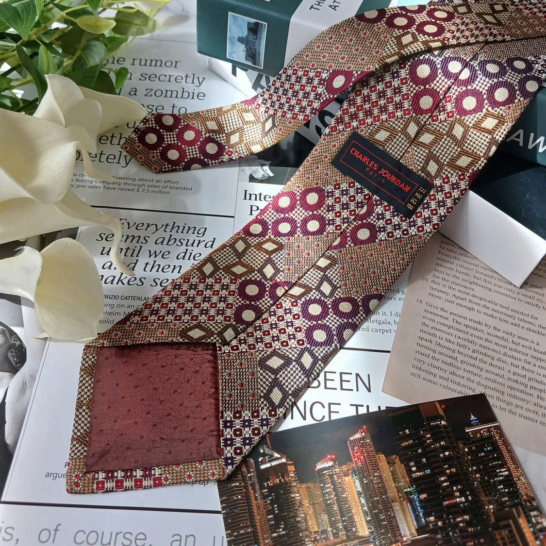 샤를 주르당 실크 브라운 패턴 넥타이 9.7cm A+등급 E798 상품이미지4